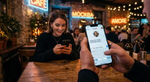 Парень пишет в мессенжере на смартфоне первое сообщение девушке в приложении знакомств